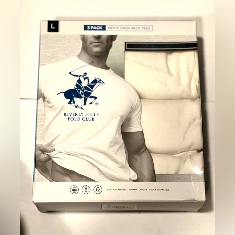 Beverly Hills Polo Club Soft Cotton Crew Neck Tees 3 Pack Size L White New